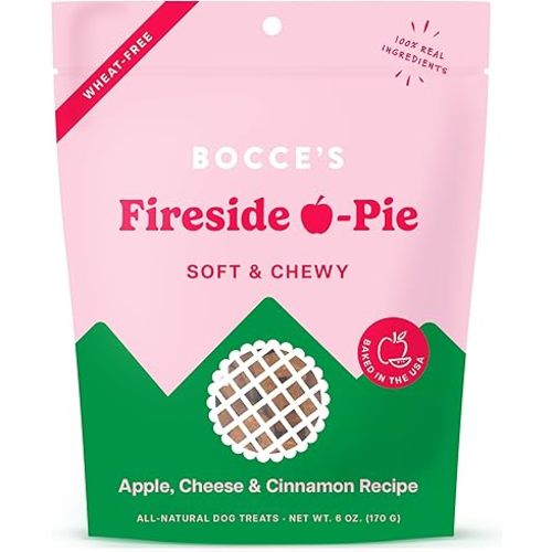 Bocce's Bakery Fireside Apple Pie Treats for Dogs, Wheat-Free Everyday Dog Treats, Made with Real Ingredients, Baked in The USA, All-Natural Soft & Chewy Cookies, Apples, Cheese & Cinnamon, 6 oz