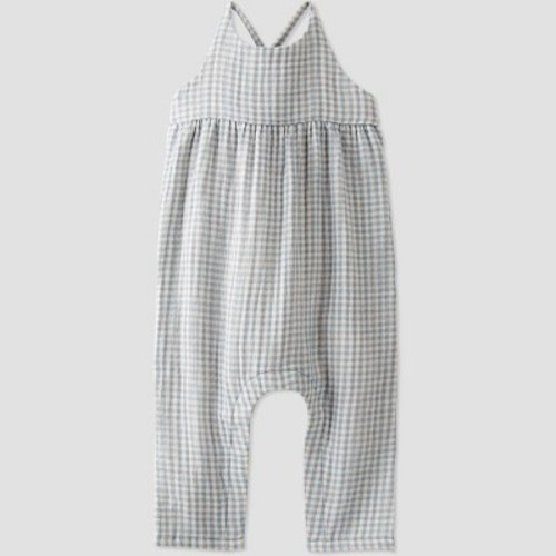 little Planet By Carter's Baby Creek Gingham Gauze Jumpsuit - Blue, Size: Newborn