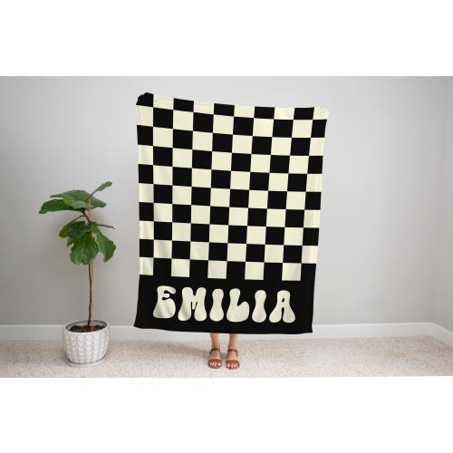 Checkered Personalized Name Blanket, Custom Baby Blanket, Kids Customized Blanket Throw, Birthday Gift, Christmas Gift, Personalized Blanket