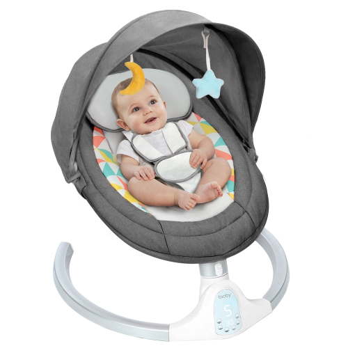 Baby Swing for Infants, Electric Bluetooth Baby Rocker, 5 Sway Speeds, Touch Screen Remote Control, Gray