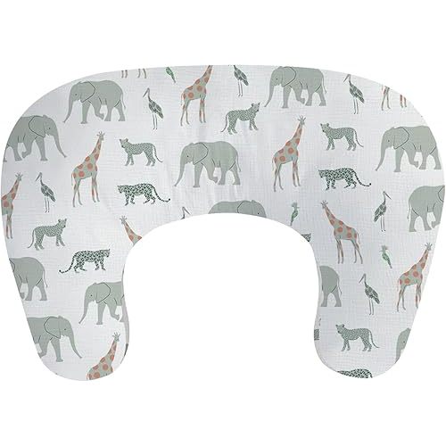 Little Grape Land Muslin Nursing Pillow, Soft 100% Cotton Breastfeeding Pillow with Breathable Removable Cover, Breast Feeding Pillows for Babies 0-12 Months with Protective Zipper Tropical Quest