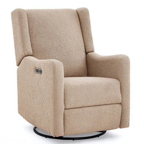 Delta Children Mercer Electronic Power Recliner and Swivel Glider with USB-A and Type-C Ports - Greenguard Gold Certified - Stain-Resistant Performance Fabric is Oeko-TEX Standard 100 Certified, Sand