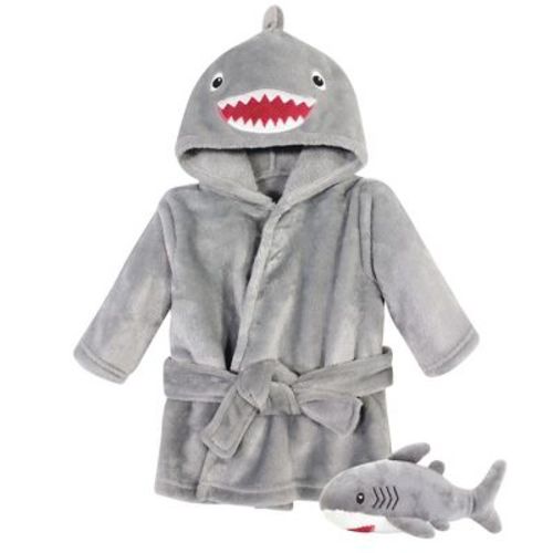 Hudson Baby Infant Boys Plush Bathrobe and Toy Set, Shark, One Size