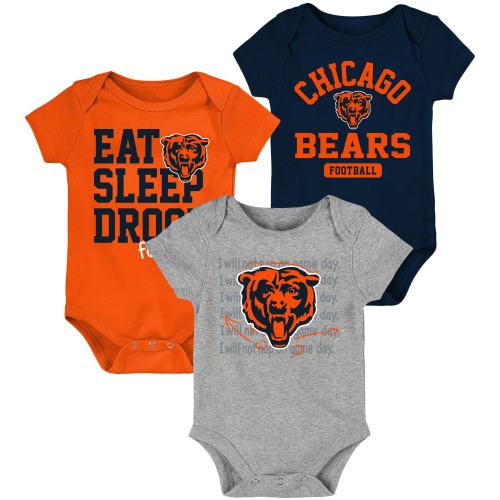 Newborn & Infant Chicago Bears Navy/Orange Eat, Sleep, Drool Football Three-Piece Bodysuit Set