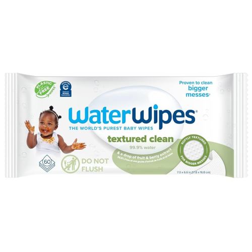 WaterWipes Textured Clean, Toddler & Baby Wipes, 99.9% Water, 3-In-1 Cleans, Cares, Protects, Unscented & Hypoallergenic, 60 Count (1 Pack), Packaging May Vary