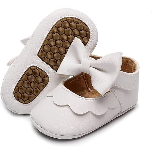 HONGTEYA Infant Baby Girls Mary Jane Flats Non Slip for Toddler First Walkers Soft Sole PU Leather Crib Shoes Sneaker Wedding Party Christmas Princess Dress Shoes Baby Moccasins Girls