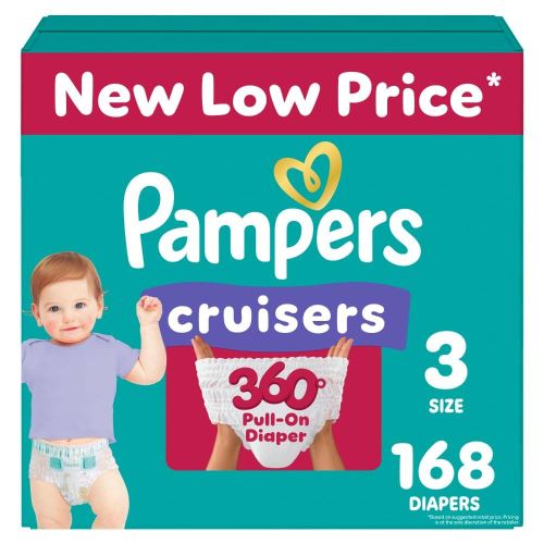 Pampers Diapers - Cruisers 360 - Size 3, 168 Count, Babyproof, up to 100% Leakproof Pull-On Diaper (Packaging May Vary)