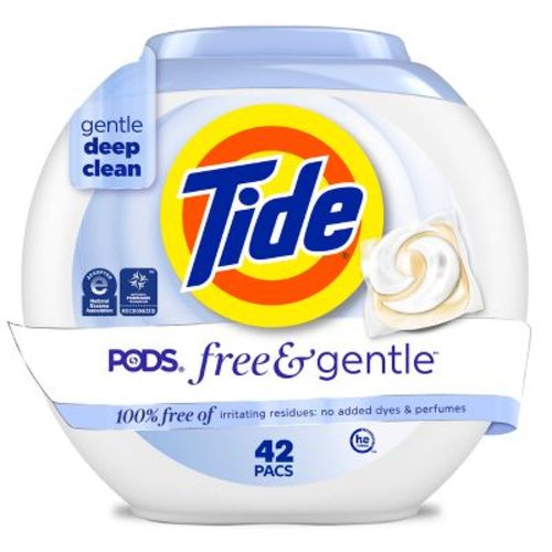 Tide Pods HE Compatible Laundry Detergent Pacs - Free & Gentle - 42ct/31oz: Dermatologist Tested, Hypoallergenic, Concentrated