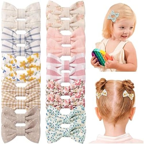 choicbaby 20pcs Baby Girl Hair Bow Clips 2" Fully Lined Non Slip Hair Bows Barrettes Handmade Toddler Floral Hair Accessories for Baby Girl Toddler Kids Fine Hair (Style-B)