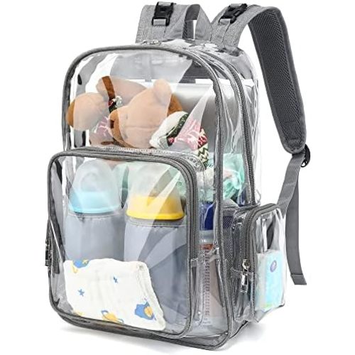 Clear Diaper Bag Backpack for Baby Girls Boys, Mom Nappy Bags for Women (Grey)