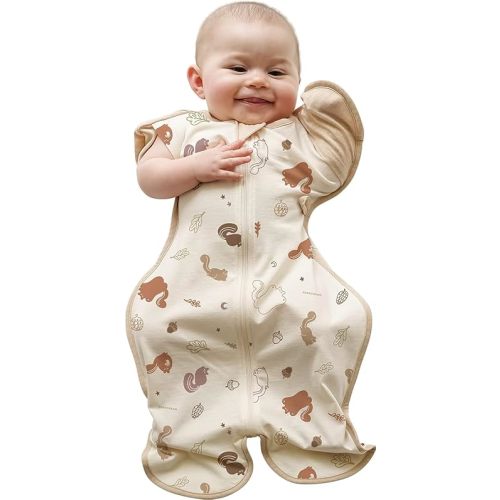 Swaddle, All Season Soft 100% Organic GOTS Cotton, Squirrel, Large, 6-12 momths, 19-26lbs, Transition Baby Sleep Sack, Dramatically Better Sleep