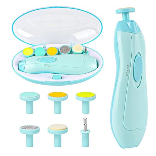 Baby Nail Trimmer Electric, Lupantte Safe Baby Nail File, Baby Nail Clippers with Light and 6 Grinding Pads for Newborn Infant Toddler or Adults Toes and Fingernails, Kids Nail Care, Polish and Trim - Green