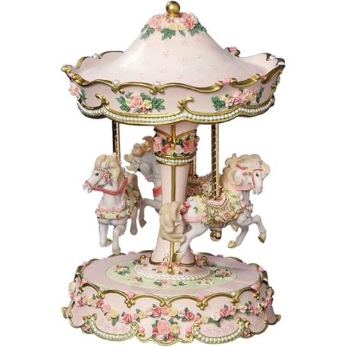 THE SAN FRANCISCO MUSIC BOX COMPANY Hearts and Roses 3-Horse Carousel