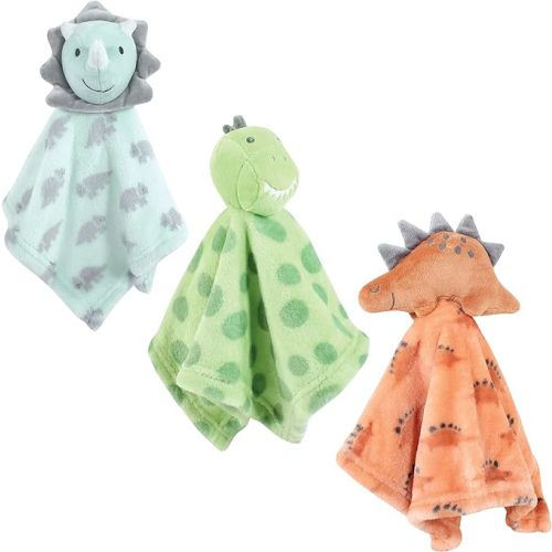 Hudson Baby Unisex Baby Animal Face Security Blanket, Dinosaurs 3-Pack, One Size