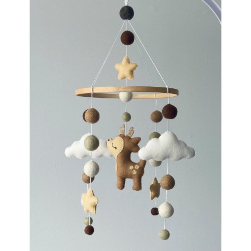 Baby crib mobile boy/ deer Baby Mobile girl/ Nursery Mobile/ Woodland mobile/ Deer mobile/ felt ball mobile/ felt baby mobile/ cloud mobile