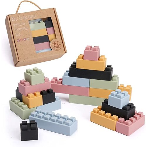 bopoobo Stacking Toys Soft Building Blocks, Silicone Montessori Educational Toy Toddler Sensory Learning, Baby Bath Toys, Girls Boy Gifts for Kids Age 1 2 3 Years Old