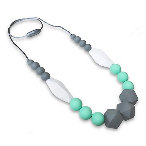 REIGNDROP Baby Teething Necklace for Mom, Silicone Teether Necklace for Teething Pain Relief in Babies and Toddlers, Light Weight, Stylish Chewable Necklace for Boys and Girls (Grey/Mint/White)