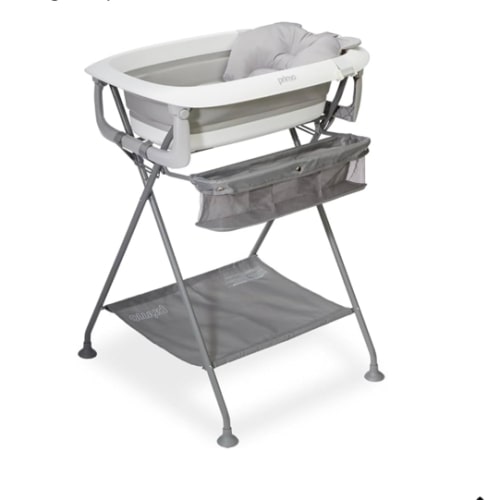 Primo SquishSplash Collapsible Baby Bath & Folding Stand With Ergonomic Infant Cushion for Newborns & Toddlers - Complete Bathing Station - Compact Space Saving Design, Ages 0-24 Months