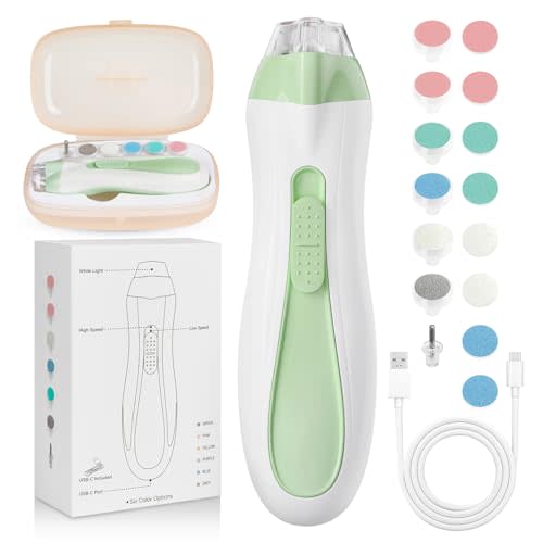 Prolixity Baby Nail File Electric - Rechargeable Baby Nail Clippers, 15 in 1 Gentle Baby Nail Trimmer Electric with Light and 15 Grinding Pads, Baby Nail Care Set for Infant Toddler, Green