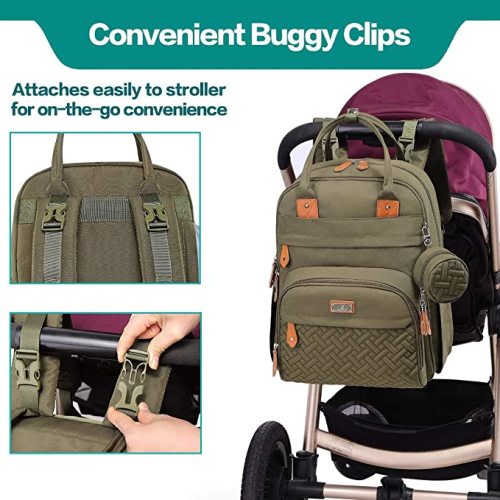BabbleRoo Diaper Bag Backpack, Nappy Changing Bags Multifunction Waterproof Travel Back Pack with Changing Pad & Stroller Straps & Pacifier Case, Unisex and Stylish (Army Green)