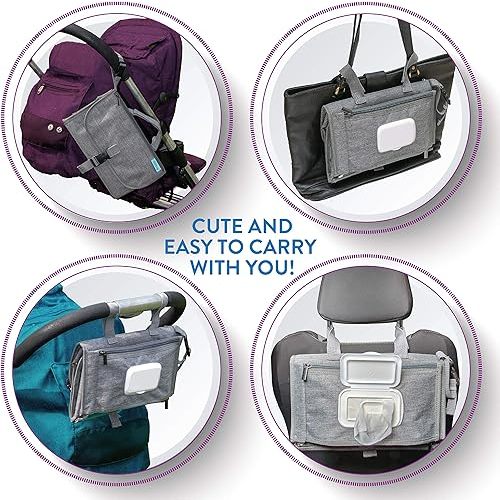 Kopi Baby Portable Diaper Changing Pad - Baby Diaper Changer Travel Bag with Wipes Pocket, Smart Design Portable Changing Mat, Infant Travel Station Kit, Gift for Newborn Girl & Boy - Grey, Classic