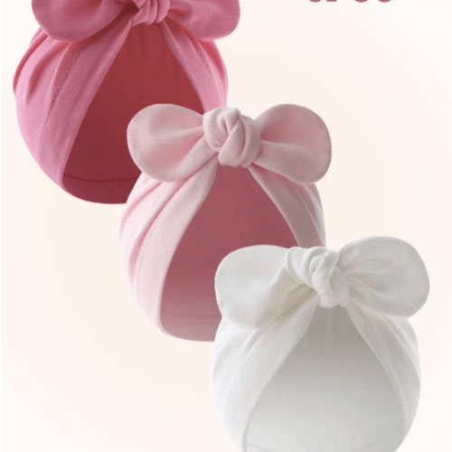 3pcs/1pc Set Newborn Baby Soft Cotton Beanie Hats With Bow, Breathable & Comfortable For All Seasons, Suitable For Boys & Girls