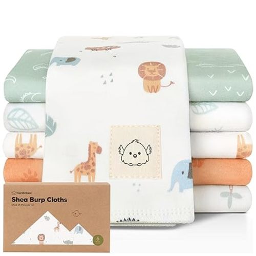 Organic Burp Cloths Baby Boy, Girl - 6-Pack Large 100% Cotton Burping Cloths for Babies, Spit Up Rags, Super Absorbent, Ultra Soft Newborn Rag, Gender Neutral, Machine Washable, Durable (Wilderness)
