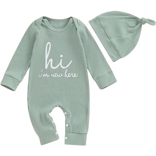 MERSARIPHY Newborn Baby Boy Girl Clothes Hi I'm New Here Coming Home From Hospital Outfits Gender Neutral One Piece Romper