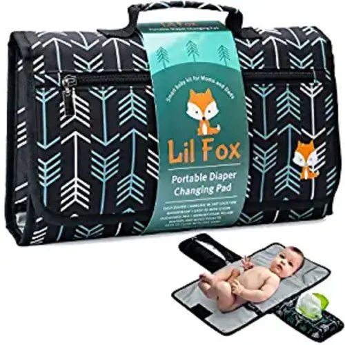 Baby Changing Pad by Lil Fox. Portable Changing Pad for Baby Diaper Bag or Changing Table Pad. One-Hand Diaper Change Pad. Baby Shower Gifts, Newborn Baby Essentials, Unisex Baby Stuff - Green Arrows