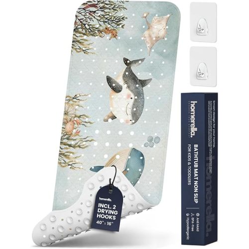 Bathtub Mat Non Slip Anti Mold for Kids 40x16 - homerella® Bath Mat for Tub, BPA Free, Incl. 2 Hooks, Washable Shower Mat Non Slip Anti Mold, Shower Mats for Inside Shower, EU Certified