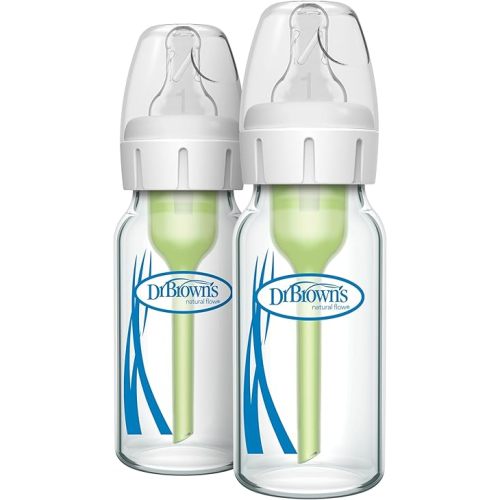 Dr. Brown's Natural Flow Anti-Colic Options+ Narrow Glass Baby Bottle - 4 oz (2 Pack)