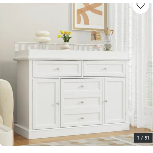 Classic White Baby Changing Table with Storage Cabinets and Drawers