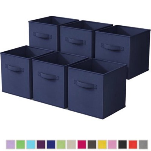 "PinkSheep Foldable Cloth Storage Cubes, Organizing Shelf Bins for Closet, Navy Blue, 6 Pack (10.5"" x 10.5"")"