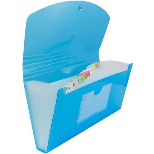 JAM Paper 5" x 10 1/2" 13 Pocket Plastic Expanding File Folder - Check Size - Blue: Accordion File Organizer, 100 Sheet Capacity