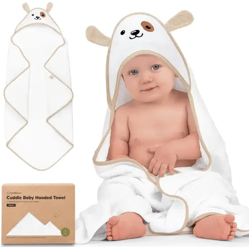 KeaBabies Hooded Baby Towel for Newborn - Viscose Derived from Bamboo Large Baby Bath Towels with Hood for Boys, Girls, Toddler, Extra Absorbent & Soft Newborn Bath Essentials (Dog)
