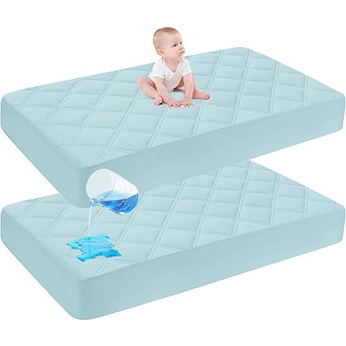 Cute Castle Baby Waterproof Crib Mattress Protector, 28x52 Inch (Pack of 2), Aqua Blue