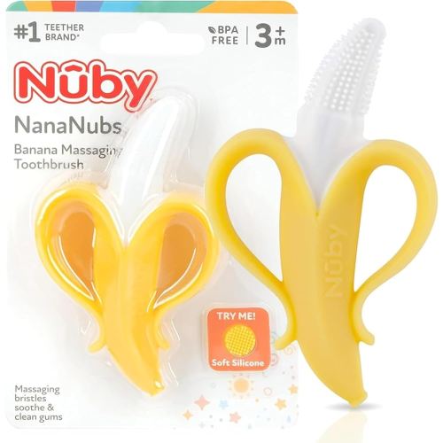 Nuby NanaNubs Gum Massager Teether - Soothing Teething Relief - Soft Silicone Baby Teether Toy - for Infants 3M+