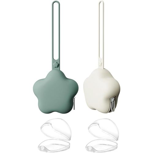 4 Pack Pacifier Holder Case,2pcs Silicone Portable Pacifier Pouch and 2pcs Transparent Nipple Holder Case Container, On-The-GO Pacifier Storage Container Box,BPA Free, Easy to Clean(Green+Khaki)