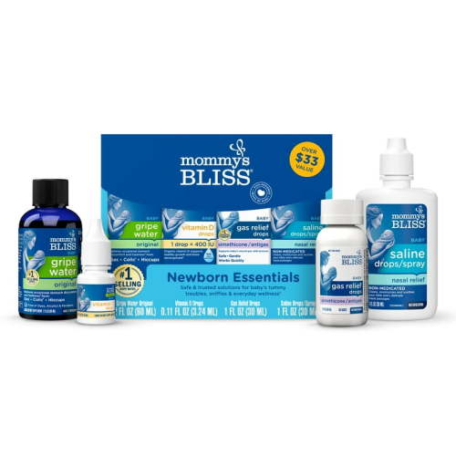 Mommy's Bliss Newborn Set, Organic Colic Medicine, Gripe Water, Vitamin D, Gas Relief, Saline Drops, 4 Count
