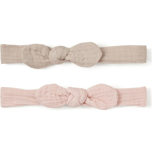 Headband Muslin Bow, Pink & Taupe - Elegant Baby Bows | Maisonette