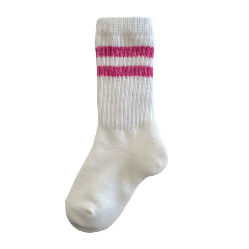 Tube Socks, White/Cerise Stripe