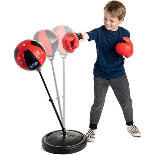 NSG Punching Bag for Kids & Boxing Gloves Set - Adjustable Freestanding Speed Bag with Spring-Loaded Stand, Junior Boxing Gloves & Hand Pump - Portable, Easy Assembly for Boys, Teens, Toddlers Ages 4+