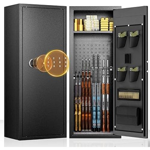 INTERGREAT 10-12 Large Rifle Gun Safe, Long Gun safes for Home and Pistols, Quick Access Rifle Gun Cabinet with Multifunction Lock for Home, Quick Access, Heavy Duty, Pockets