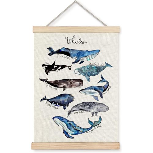 Supwhd Whale Wall Decor, Nursery Ocean Wall Decor Framed, Ocean Whale Wall Art for Classroom Nursery Coastal Beachy Home Room 12x16