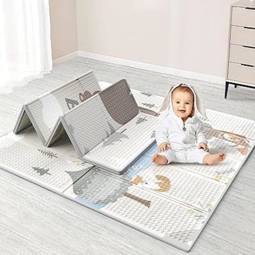 Fodoss 47x47 inch Play Mat, 0.4 in Thick Waterproof Playmat for Baby and Toddler, Foldable Reversable Small Mat for Playpen, Non-Toxic Foam Mat