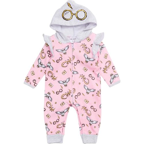 Harry Potter Baby Girls Hooded Bodysuit - Sweatshirt Fleece Zip Up One Piece Baby Girl Clothes