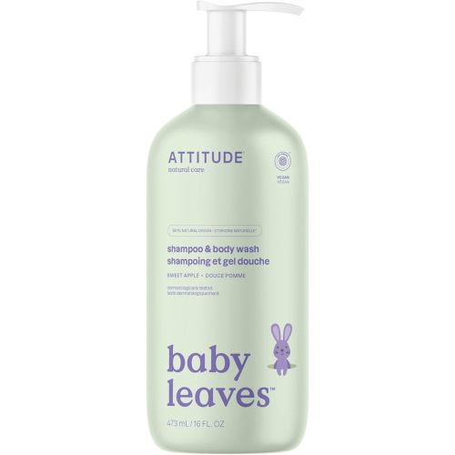 ATTITUDE 2-in-1 Shampoo and Body Wash for Baby, EWG Verified, Dermatologically Tested, Made with Naturally Derived Ingredients, Vegan, Sweet Apple, 16 Fl Oz