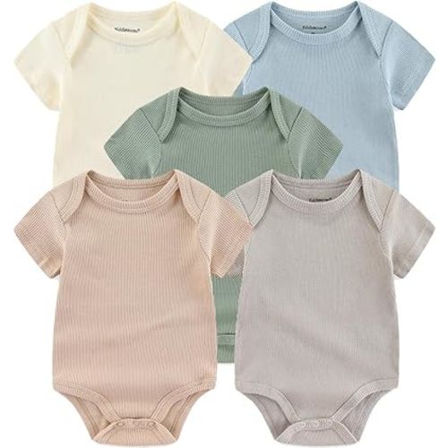 Kiddiezoom Newborn Baby Unisex Cotton One-Piece Bodysuits Baby Gift 5-Pack Baby Clothes