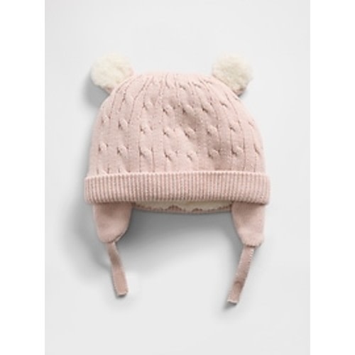 Baby Sherpa-Lined Cable-Knit Bear Beanie | Gap