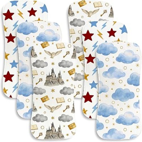 6pcs Magical Burp Cloths for Baby Boys Girls Parent,100% Cotton Magical School Muslin Baby Burping Cloths, Ins-Ready Cute Magic Castle Theme Newborn Set Essentials